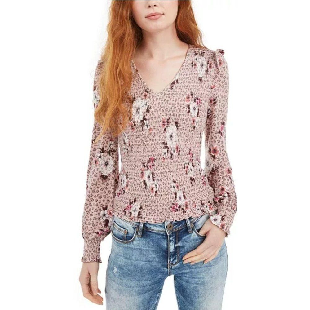 American Rag Juniors' Printed Smocked Top Created for Macy's Small Pink